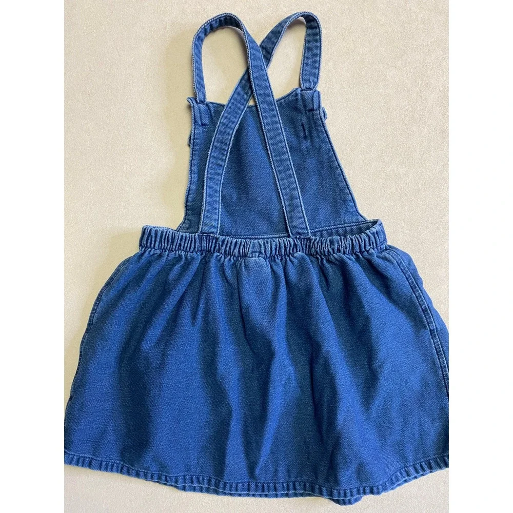 Cat & Jack Girls Blue Denim Overall Dress Jumper Ruffle Trim 5T